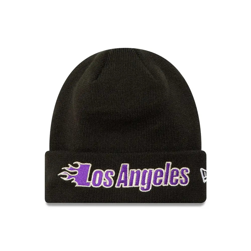 NEW ERA LA Lakers NBA Metallic Black Cuff Knit Beanie Hat 60580875