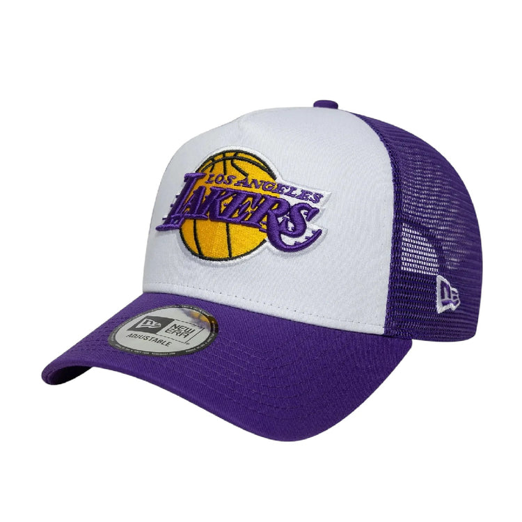 NEW ERA LA Lakers NBA Side Patch Purple 9FORTY A-Frame Trucker Adjustable Cap 60667463