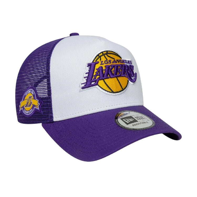 NEW ERA LA Lakers NBA Side Patch Purple 9FORTY A-Frame Trucker Adjustable Cap 60667463