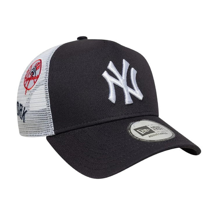 NEW ERA New York Yankees MLB Multi Patch Navy 9FORTY A-Frame Trucker Adjustable Cap 60667553