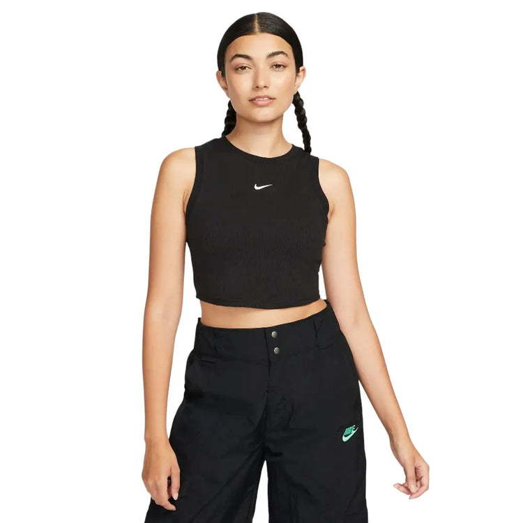 NIKE Sportswear Essential Rib Crop Tank Top Black FB8279-010