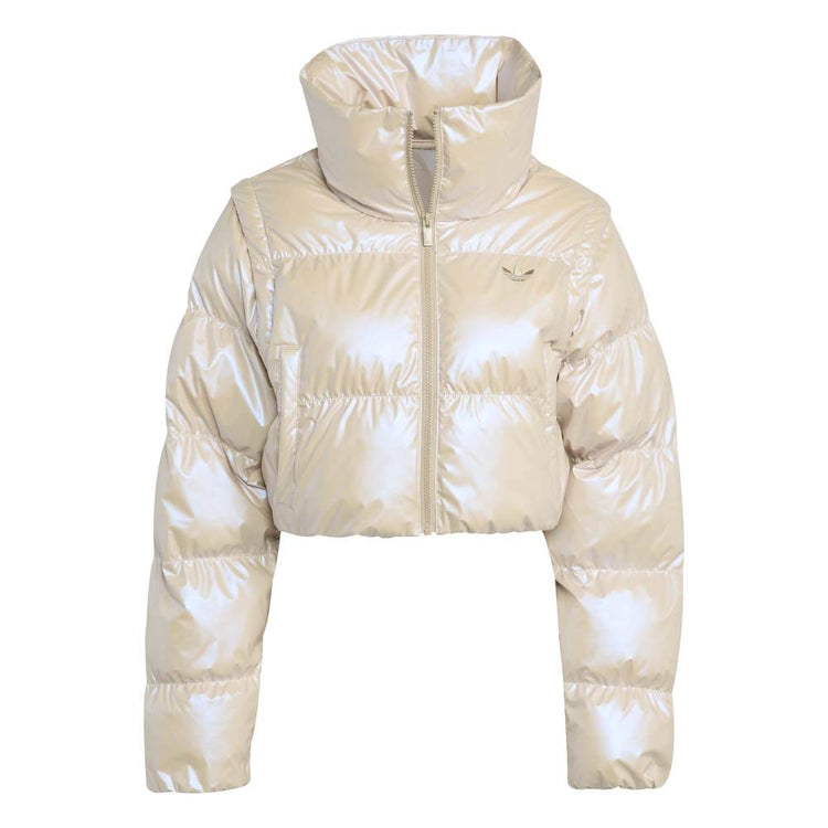 ADIDAS Essentials Glossy 2-In-1 Cropped Puffer Jacket Beige JX2985