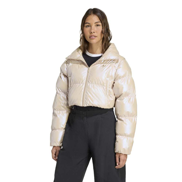 ADIDAS Essentials Glossy 2-In-1 Cropped Puffer Jacket Beige JX2985