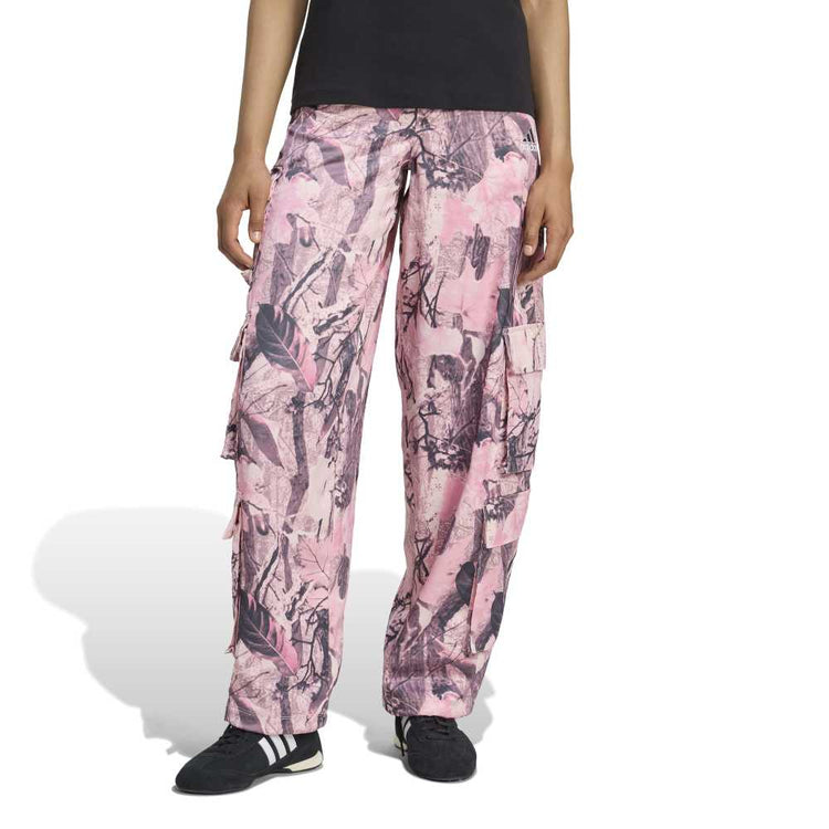 ADIDAS Originals Leaf Camo Print Satin Cargo Pant Pink KC8809