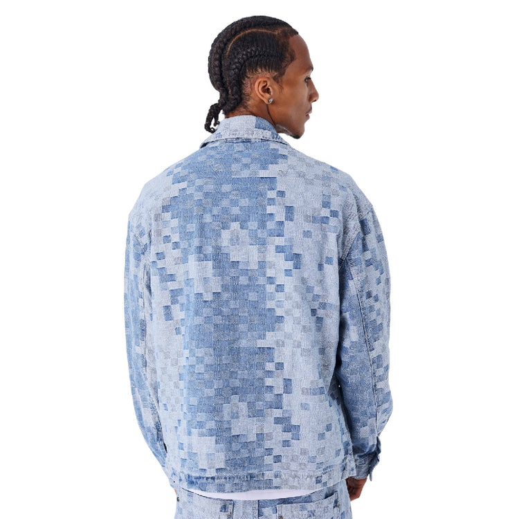 PXP - PROJECT X PARIS Pixelated Checkered Denim Jacket Blue 2593028-LB