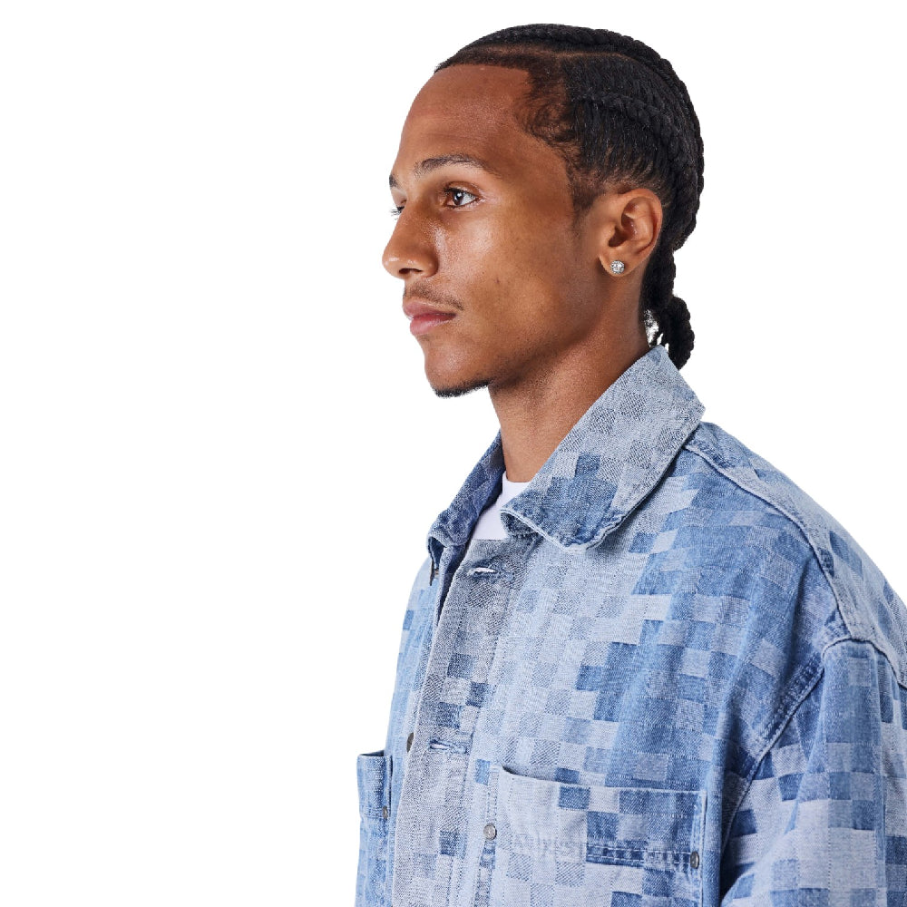 PXP - PROJECT X PARIS Pixelated Checkered Denim Jacket Blue 2593028-LB