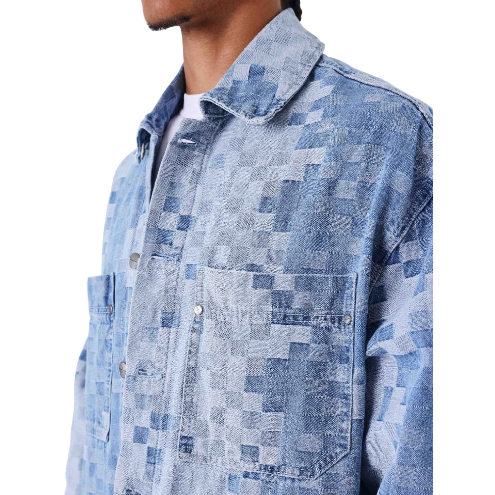 PXP - PROJECT X PARIS Pixelated Checkered Denim Jacket Blue 2593028-LB
