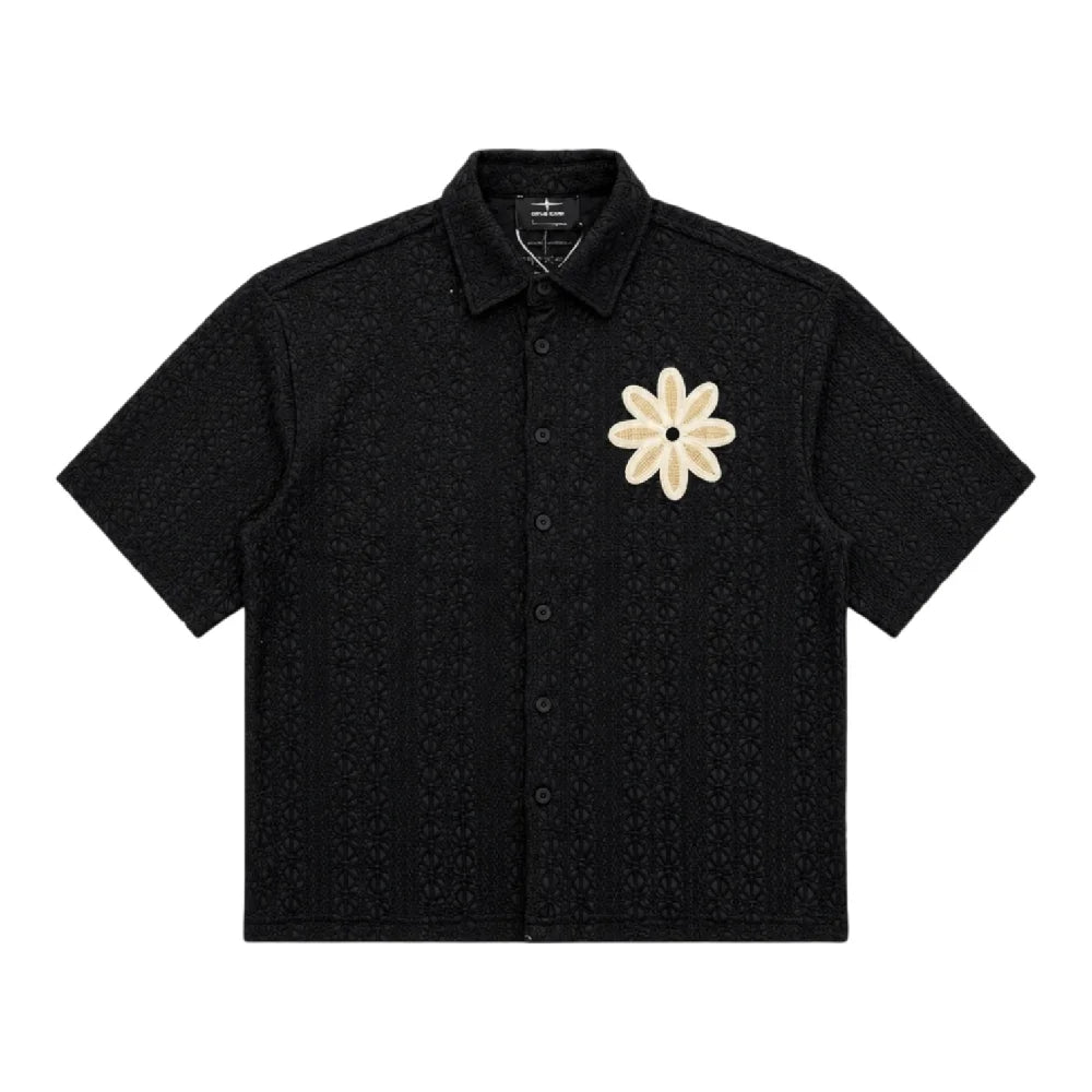 Embroidered Openwork Shirt With Flower Black - Urban Jungle