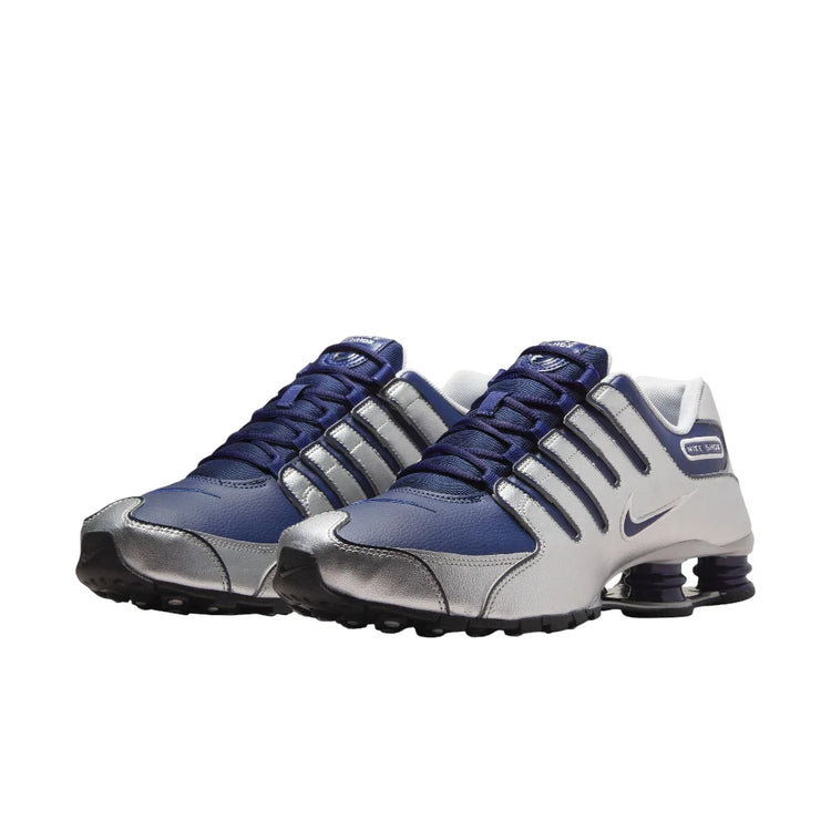 NIKE Shox Nz Metallic Silver Midnight Navy Sneakers 378341-402