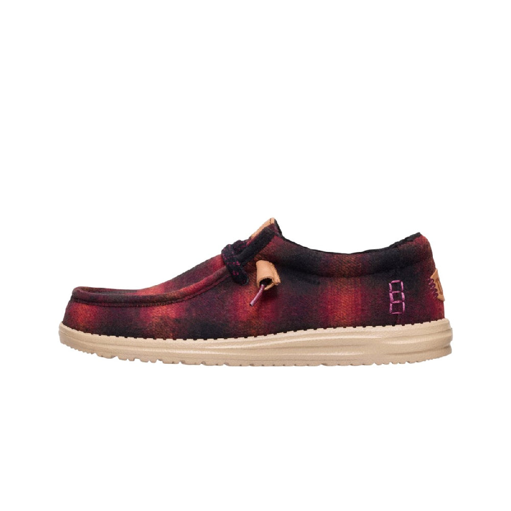 HEY DUDE Wally Cozy Plaid Shoes Red Black 44341-6RQ