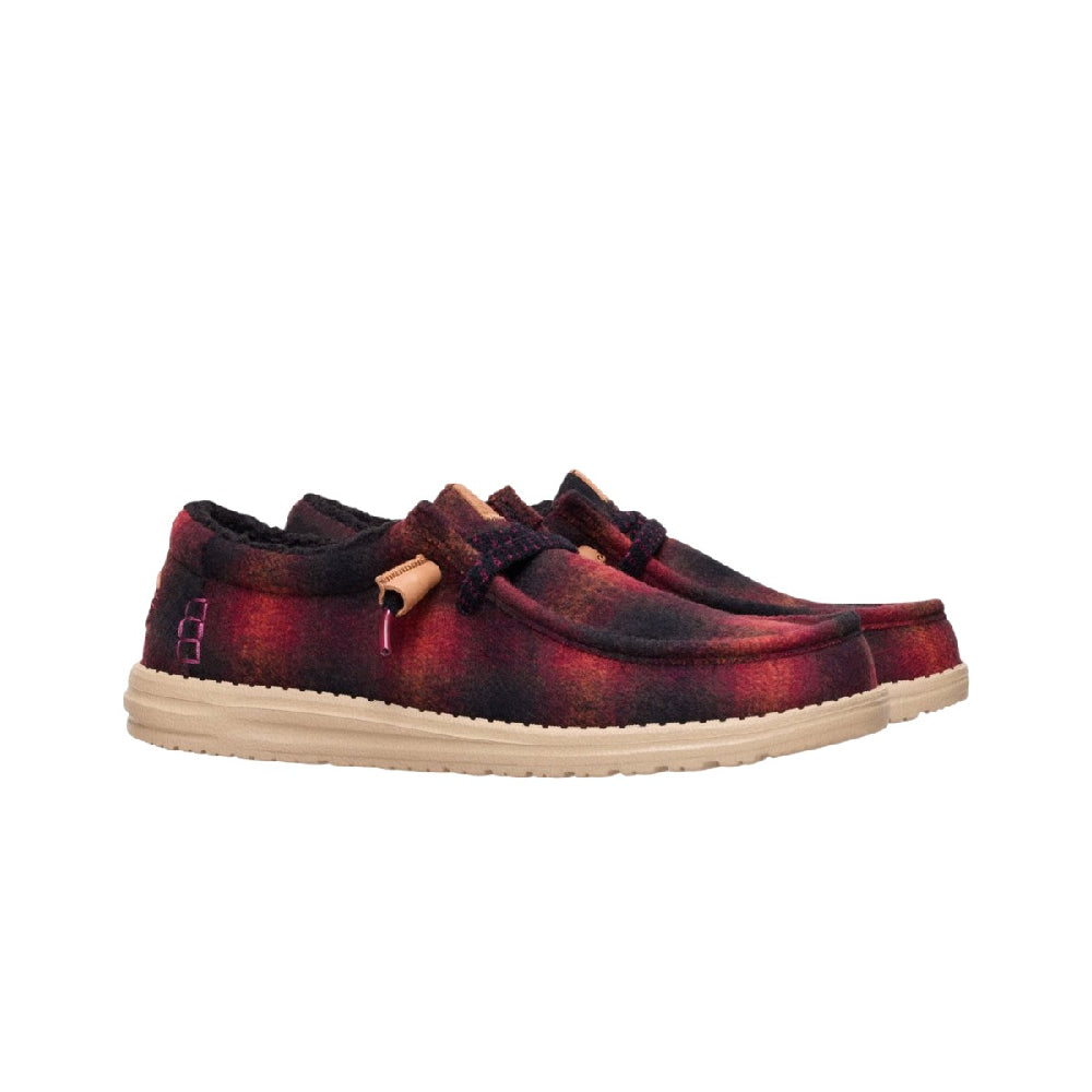 HEY DUDE Wally Cozy Plaid Shoes Red Black 44341-6RQ