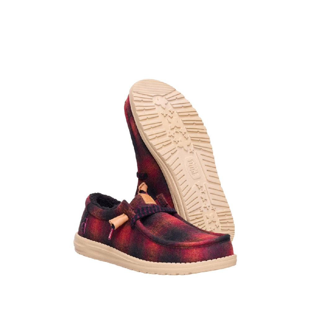HEY DUDE Wally Cozy Plaid Shoes Red Black 44341-6RQ