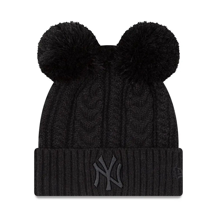 NEW ERA New York Yankees Double Pom Womens Black Bobble Beanie Hat 60284829