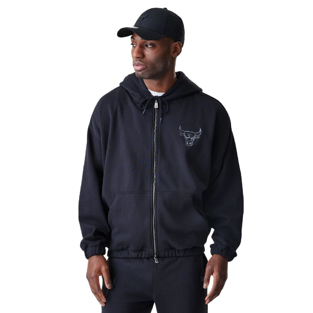 NEW ERA Chicago Bulls NBA Linear Black Oversized Full Zip Hoodie 60758752