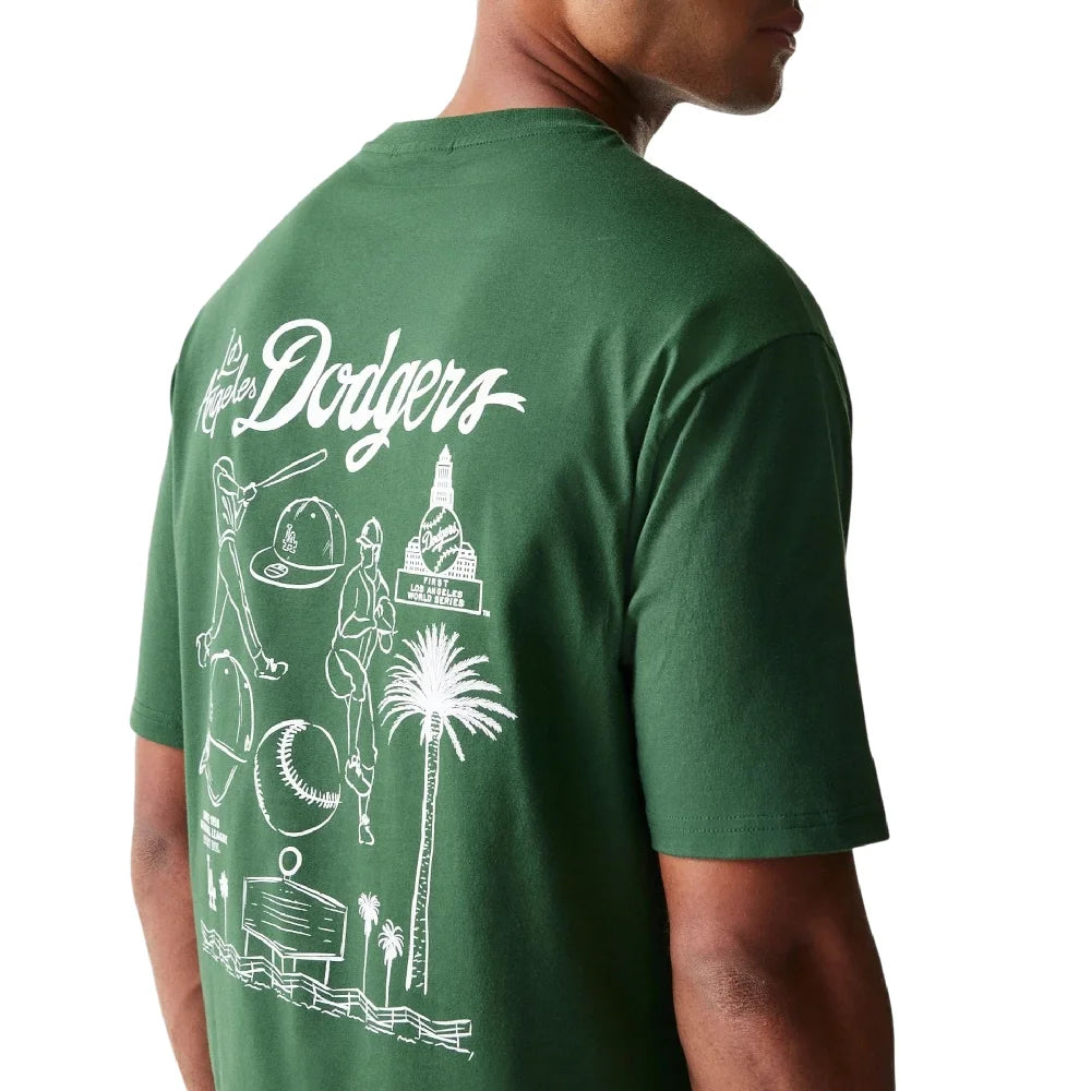 NEW ERA LA Dodgers MLB Baseball Graphic Dark Green Oversized T-Shirt 60771578
