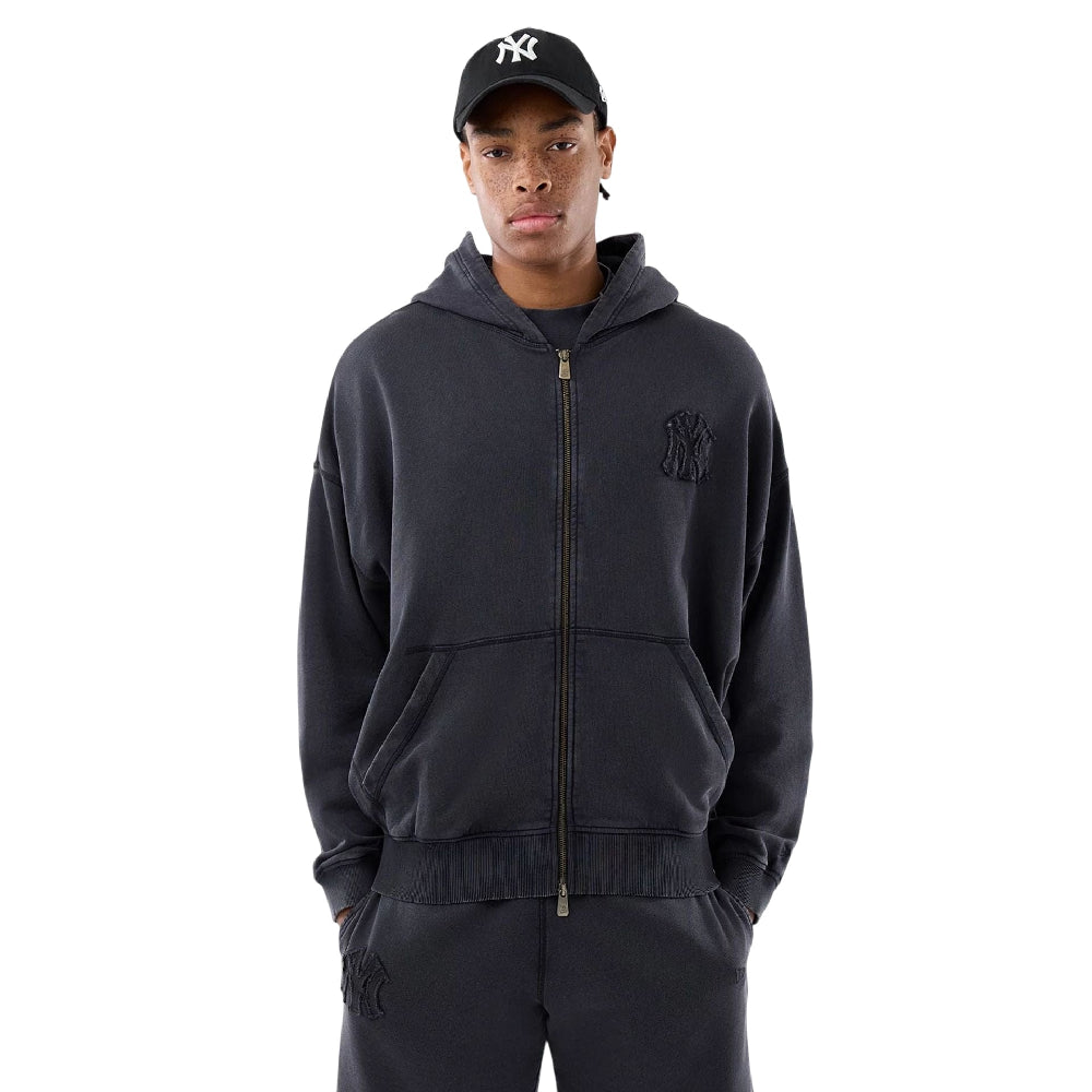 New York Yankees MLB Washed Black Full Zip Hoodie - Urban Jungle
