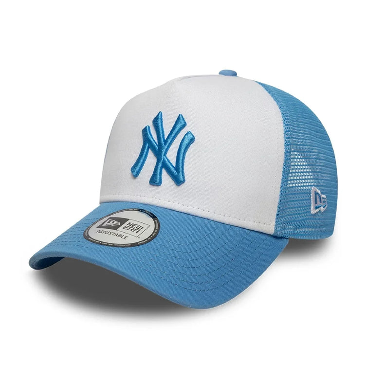 NEW ERA New York Yankees MLB League Essential Pastel Blue 9FORTY A-Frame Trucker Adjustable Cap 60856282