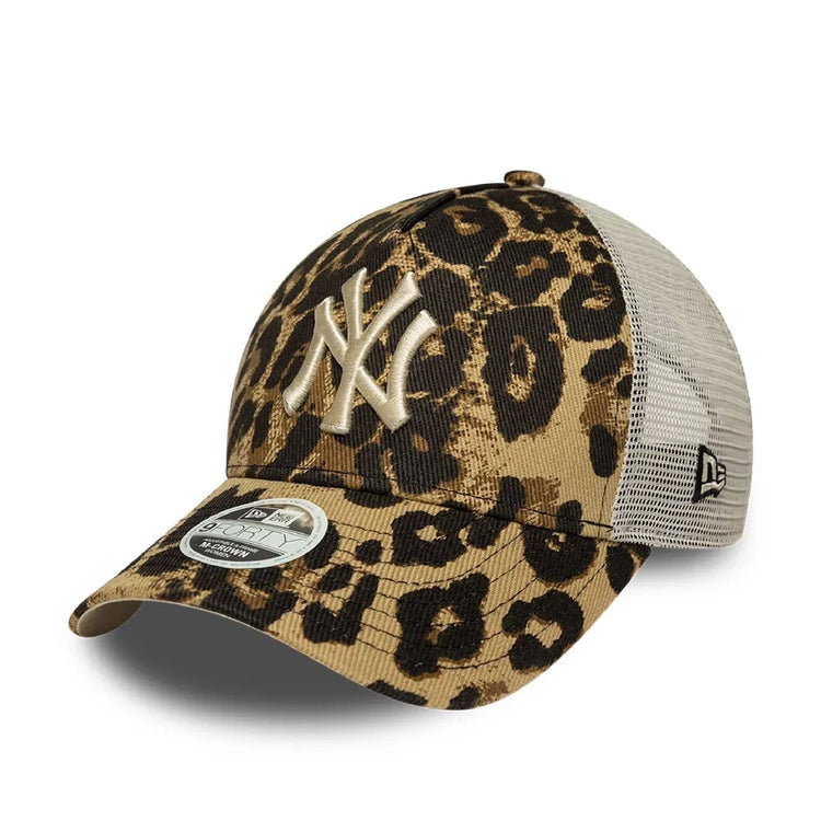 NEW ERA New York Yankees Womens MLB Leopard Dark Brown 9FORTY M-Crown A-Frame Trucker Adjustable Cap 60856311