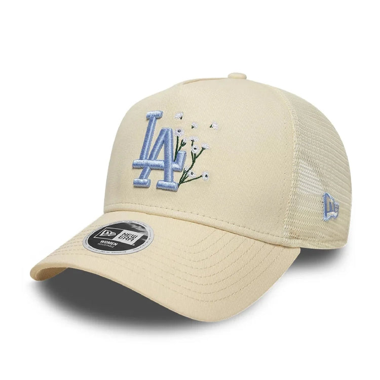 NEW ERA LA Dodgers Womens MLB Floral Light Beige 9FORTY A-Frame Trucker Adjustable Cap 60856362