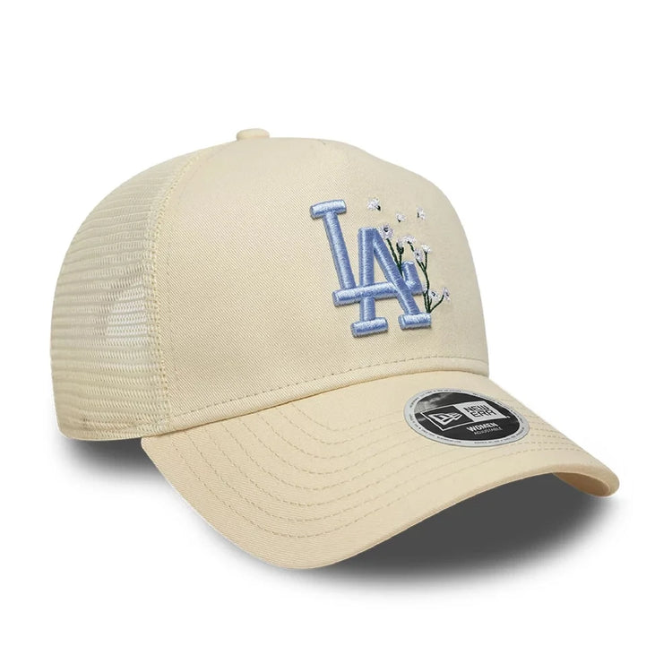 NEW ERA LA Dodgers Womens MLB Floral Light Beige 9FORTY A-Frame Trucker Adjustable Cap 60856362