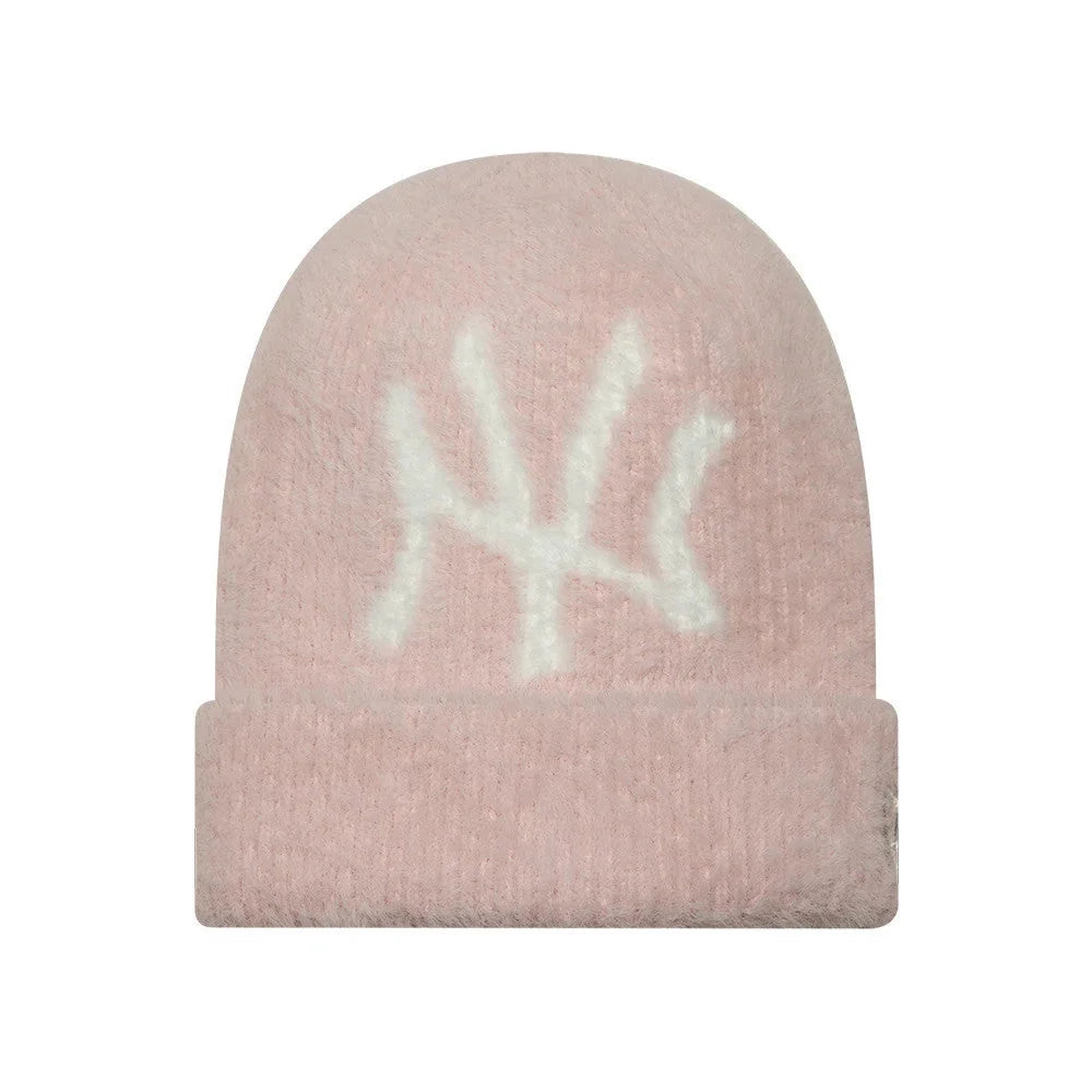 NEW ERA Yankees Womens MLB Fluffy Mohair Pastel Pink Cuff Knit Beanie Hat 60915884