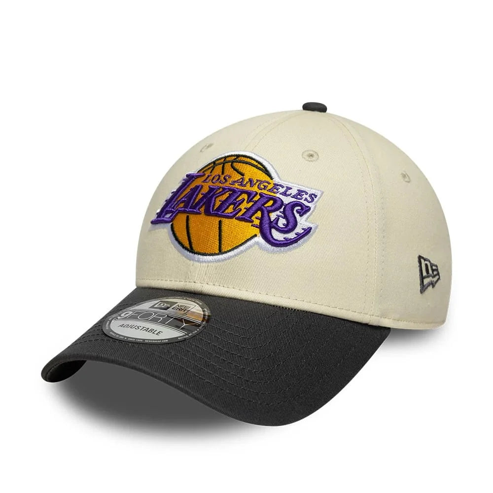 NEW ERA LA Lakers NBA Colourblock Cream & Black 9FORTY Adjustable Cap 60915904