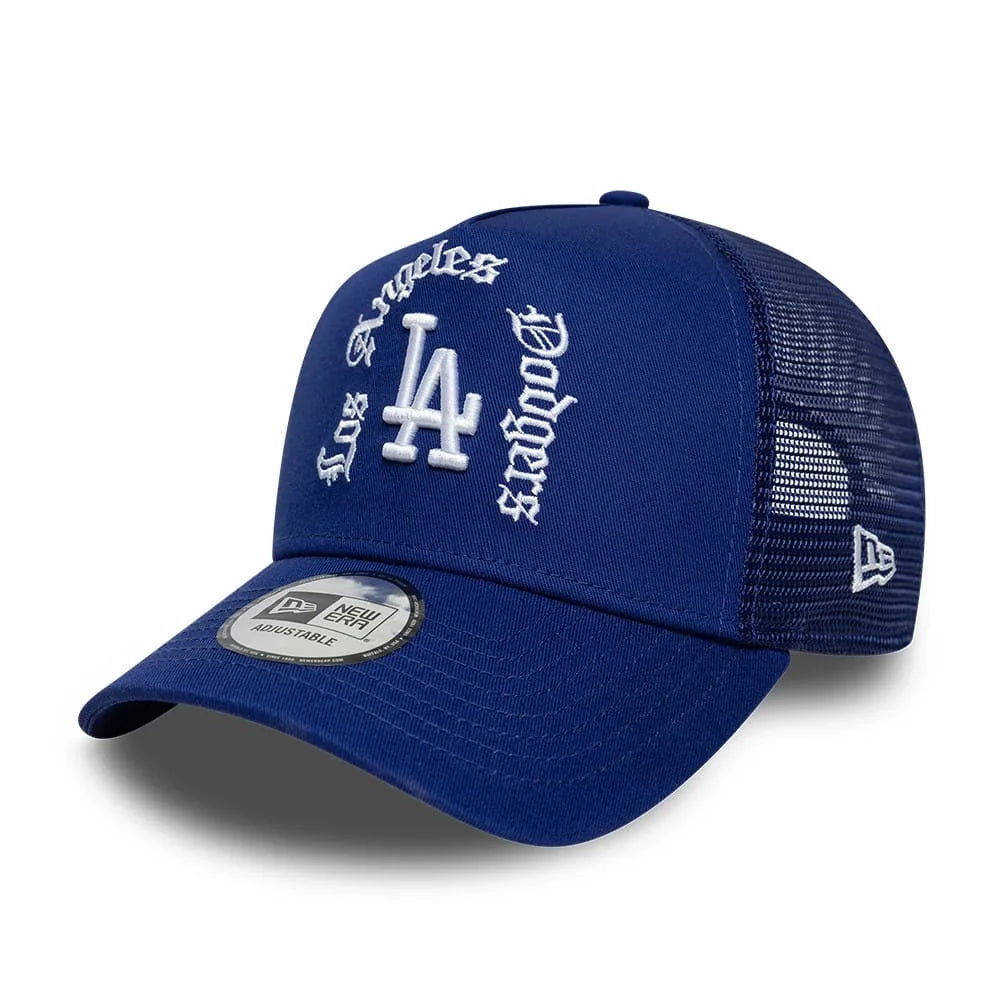 NEW ERA LA Dodgers MLB Script Dark Blue 9FORTY A-Frame Trucker Adjustable Cap 60915920