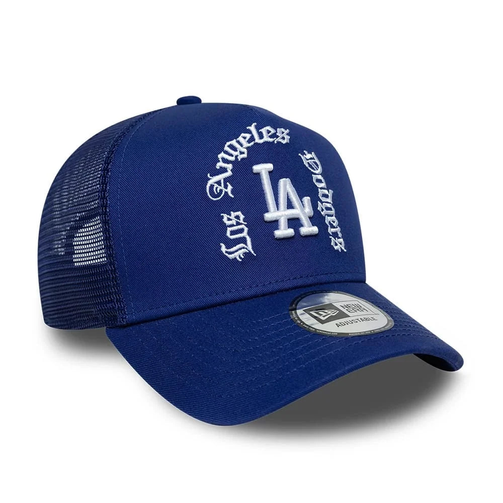 NEW ERA LA Dodgers MLB Script Dark Blue 9FORTY A-Frame Trucker Adjustable Cap 60915920