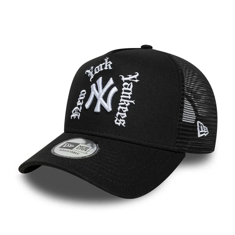 NEW ERA New York Yankees MLB Script Black 9FORTY A-Frame Trucker Adjustable Cap 60915922