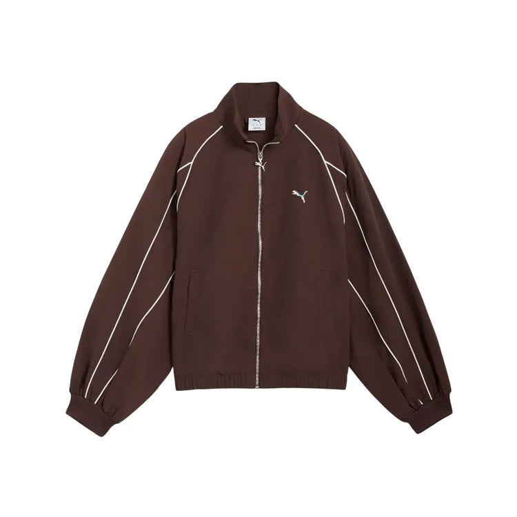 PUMA T7 Balloon Sleeve Piping Relaxed Woven Track Jacket Brown 634558-13
