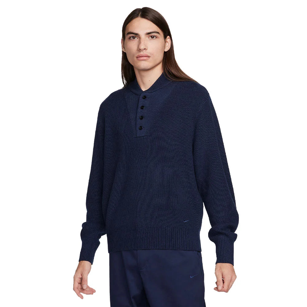 NIKE Life Long-Sleeve Military Henley Jumper Blue FN3118-451