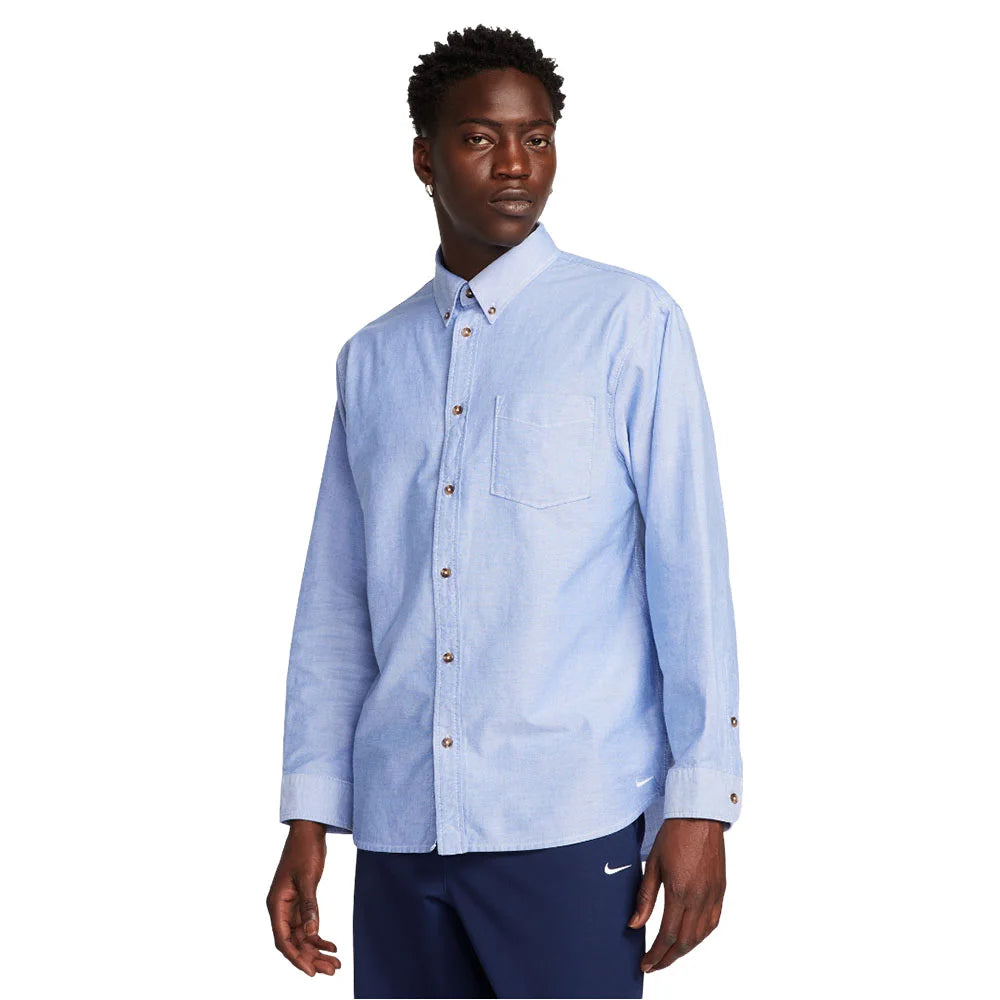 NIKE Life Long-Sleeve Oxford Button-Down Shirt Blue FN3125-101