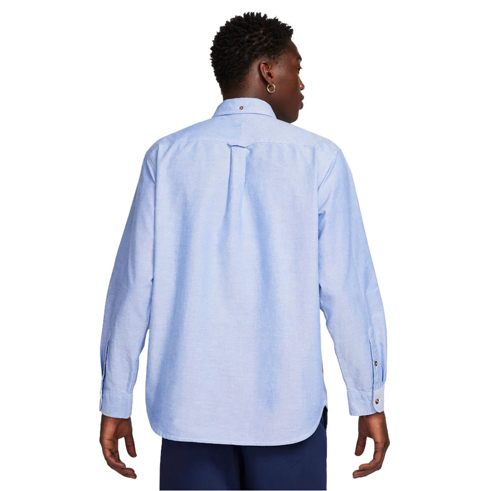 NIKE Life Long-Sleeve Oxford Button-Down Shirt Blue FN3125-101