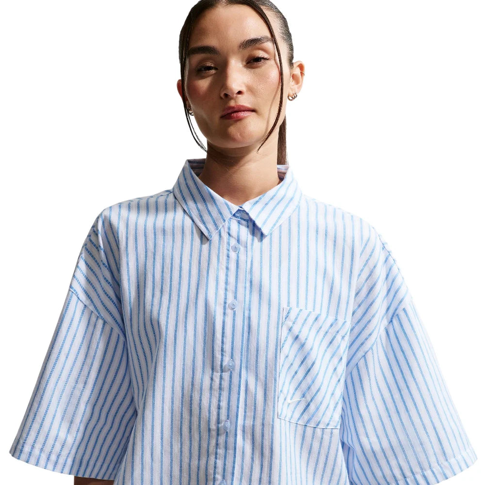 NIKE Sportswear Chill Poplin Oversized Striped Top Blue II4228-435