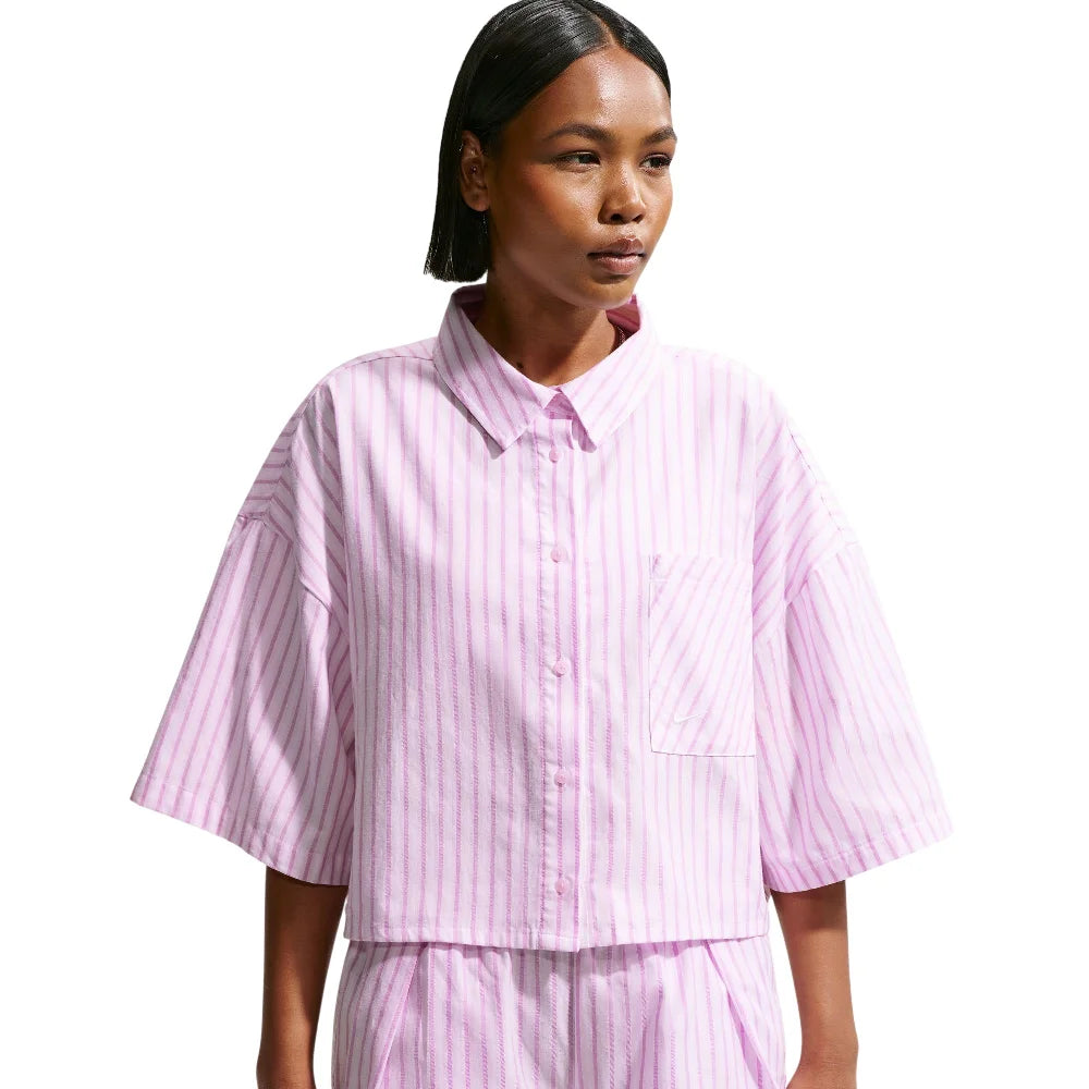 NIKE Sportswear Chill Poplin Oversized Striped Top Purple II4228-503
