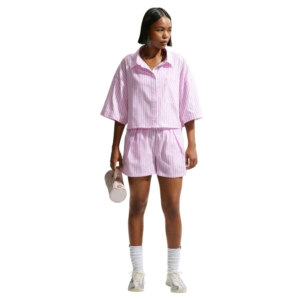 NIKE Sportswear Chill Poplin Oversized Striped Top Purple II4228-503