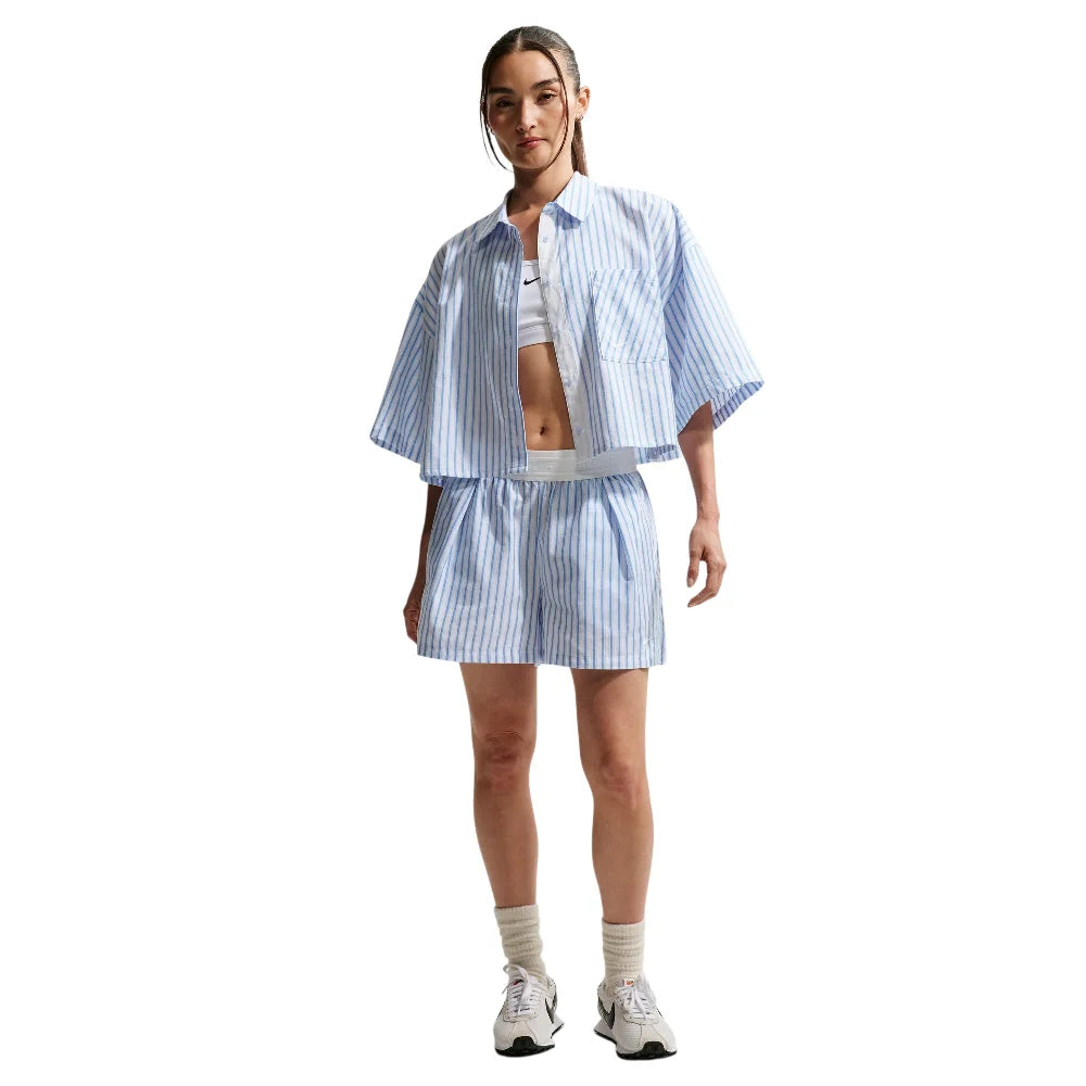 NIKE Sportswear Chill Poplin Loose Mid-Rise Stripe Shorts Blue II4230-435