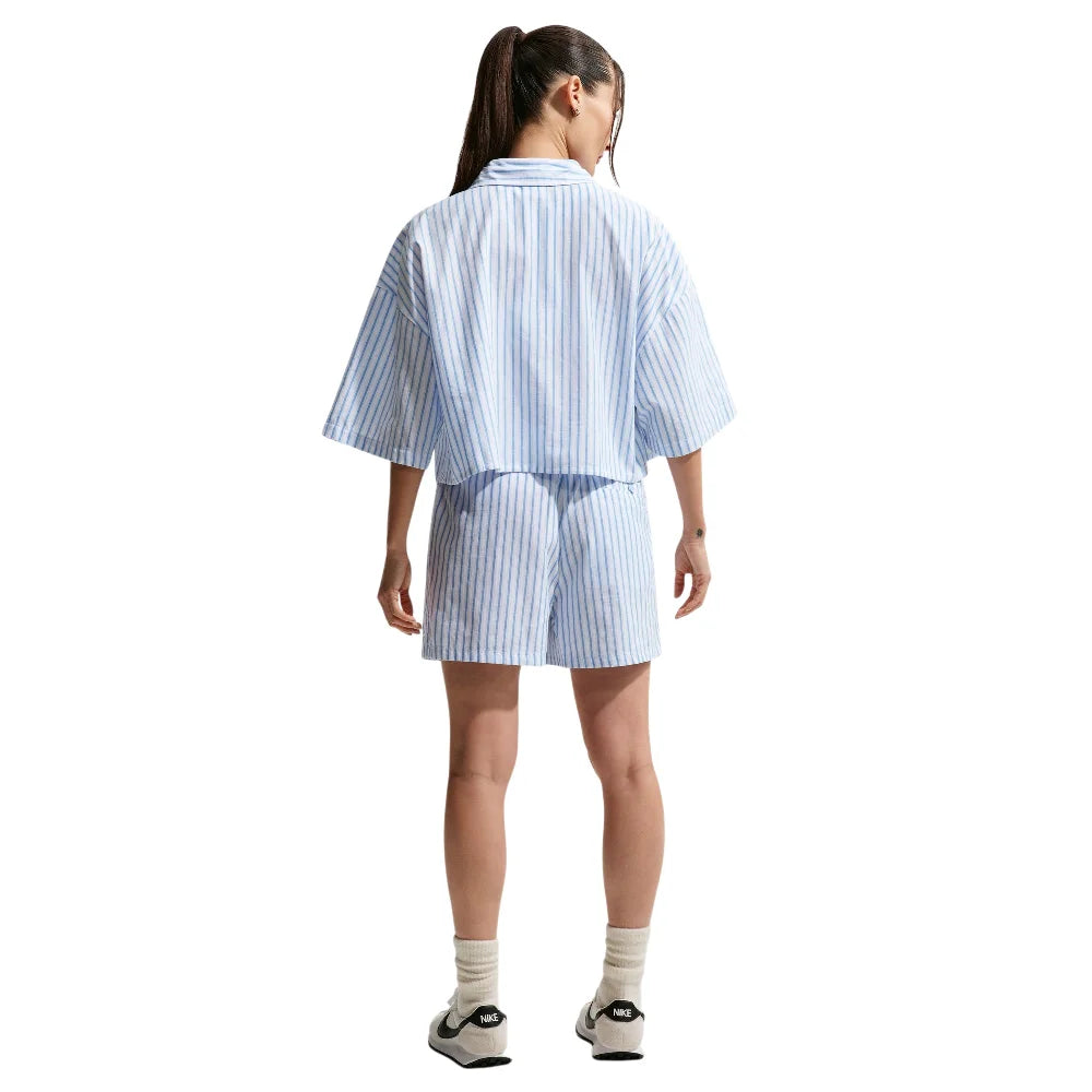NIKE Sportswear Chill Poplin Loose Mid-Rise Stripe Shorts Blue II4230-435