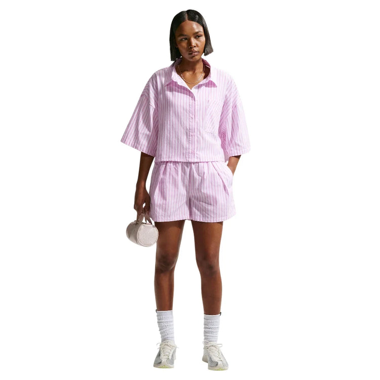 NIKE Sportswear Chill Poplin Loose Mid-Rise Stripe Shorts Purple II4230-503