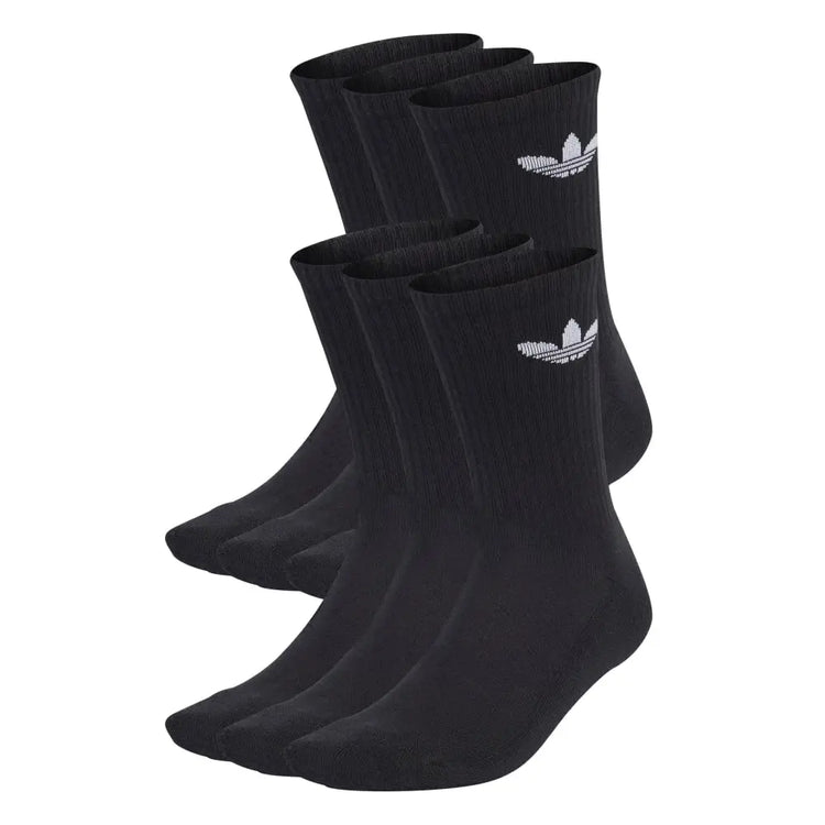 ADIDAS Trefoil Cushion Crew Socks 6 Pairs Black IJ5618