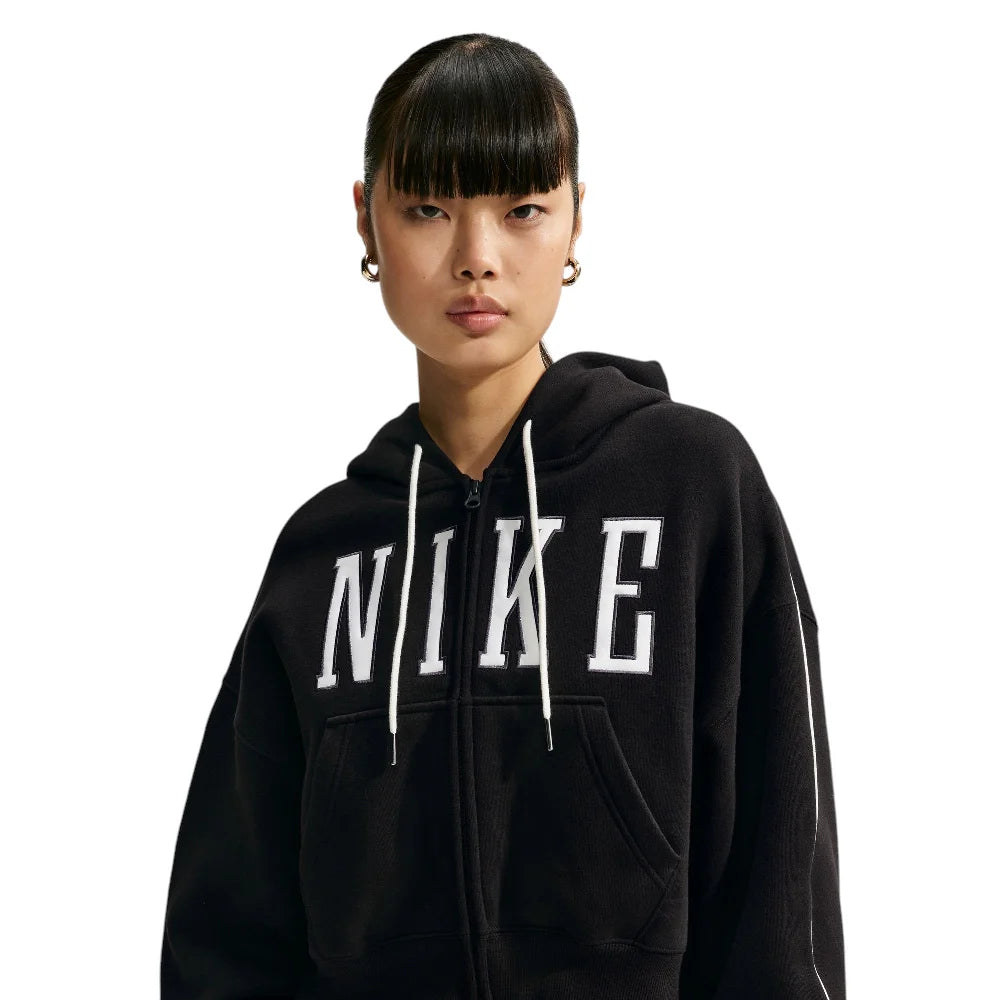 NIKE Studio Fleece Medium Weight Oversized Full-Zip Cropped Hoodie Black IU1130-001