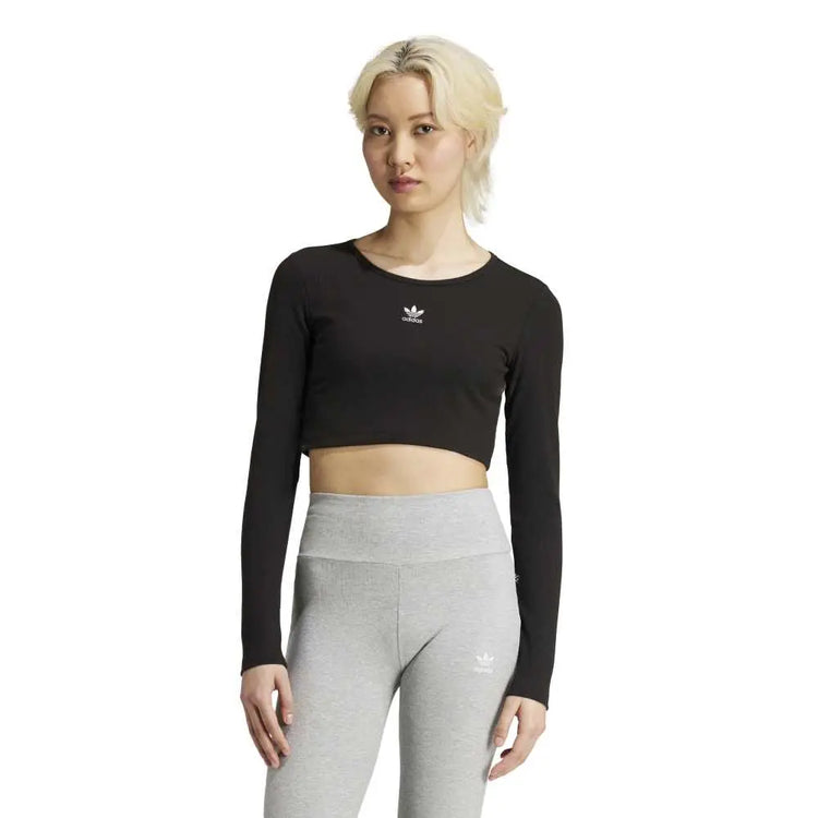 ADIDAS Essentials Ribbed Crop Long Sleeve Long-Sleeve T-Shirt Black IW5725