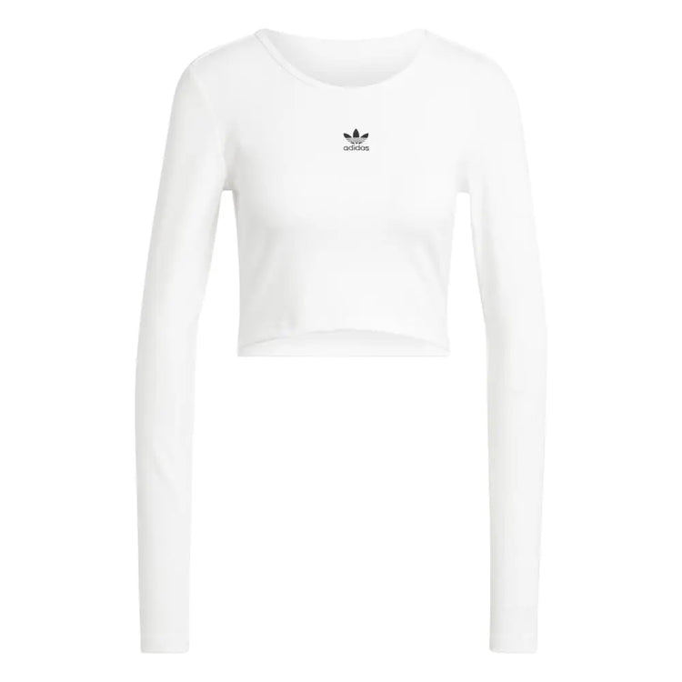 ADIDAS Essentials Ribbed Crop Long Sleeve Long-Sleeve T-Shirt White JC9011