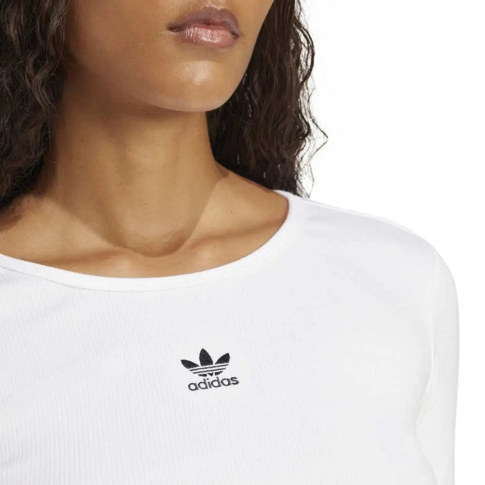 ADIDAS Essentials Ribbed Crop Long Sleeve Long-Sleeve T-Shirt White JC9011