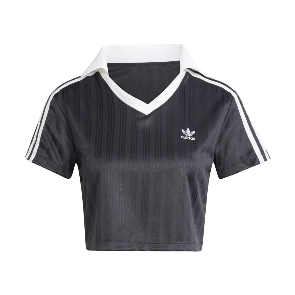 ★adidas★ Football Jacquard V-Neck Crop Polo Shirt Black JD Adicolor Football Jacquard V-Neck Crop Polo Shirt Black