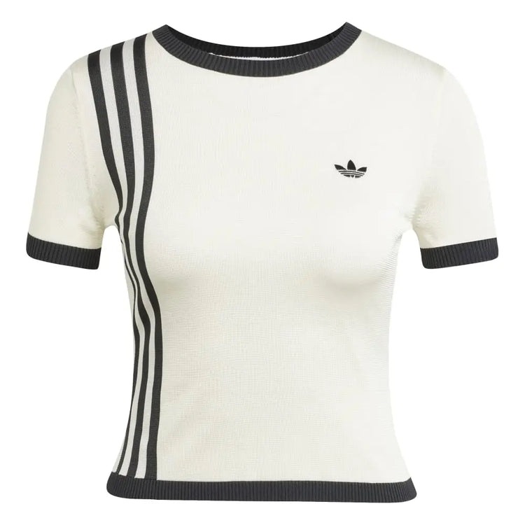 ADIDAS Knitted 3-Stripes Short T-Shirt White JJ0961