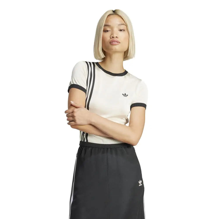ADIDAS Knitted 3-Stripes Short T-Shirt White JJ0961