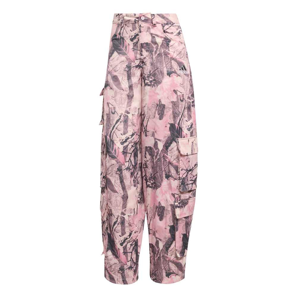 ADIDAS Originals Leaf Camo Print Satin Cargo Pant Pink KC8809