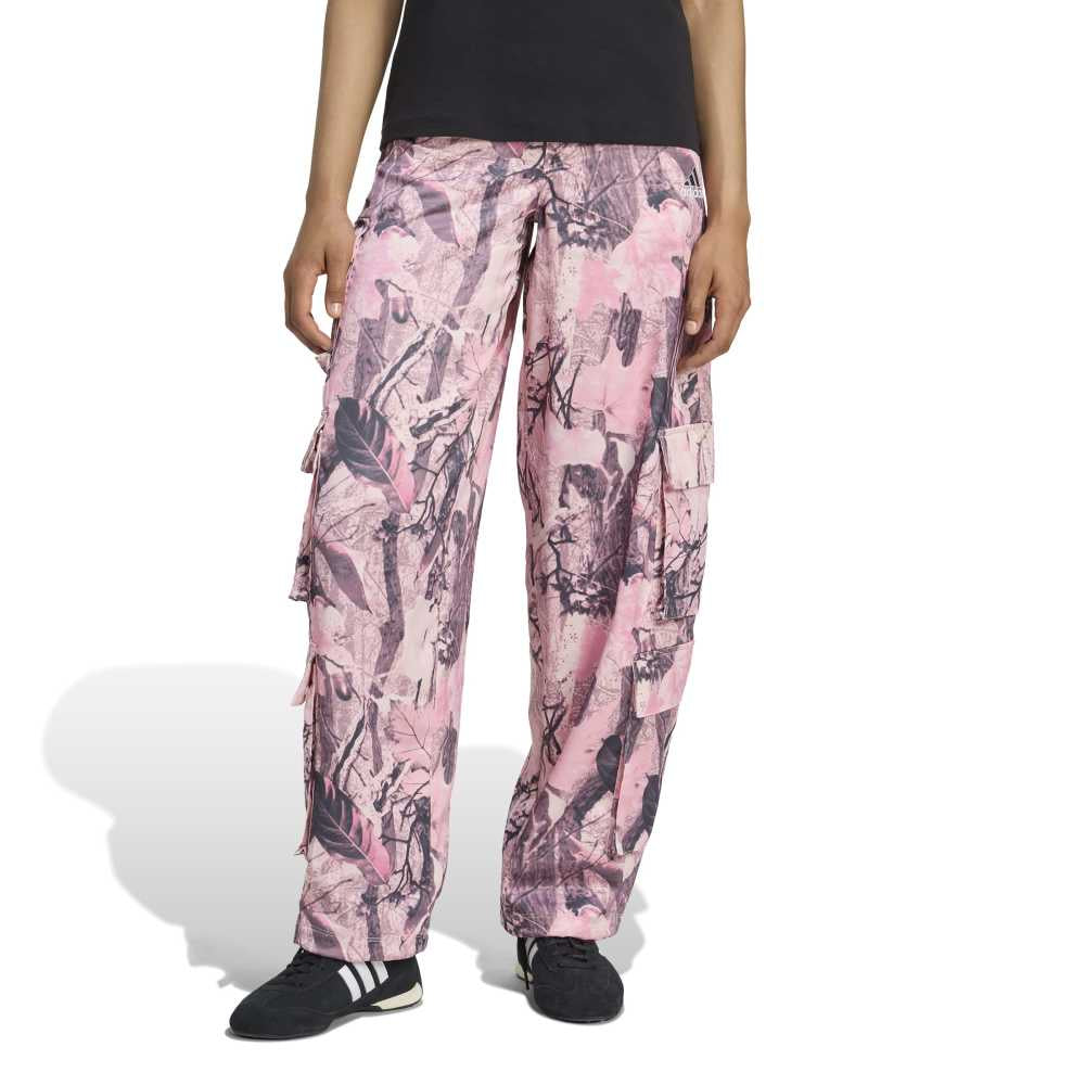 ADIDAS Originals Leaf Camo Print Satin Cargo Pant Pink KC8809