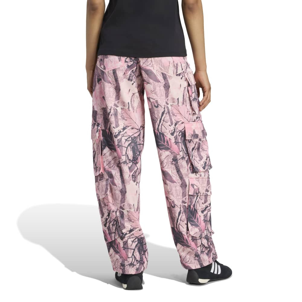 ADIDAS Originals Leaf Camo Print Satin Cargo Pant Pink KC8809